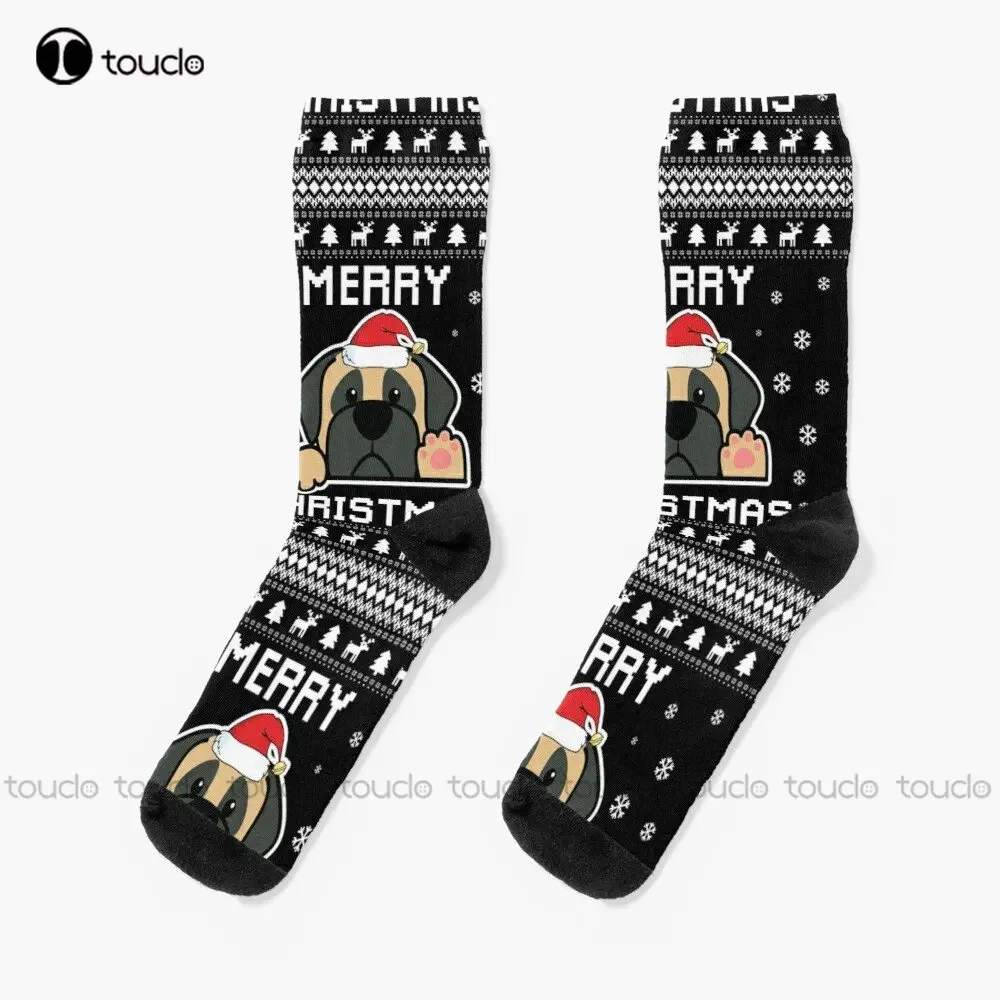 English Mastiff Dog Owner Ugly Christmas Sweater Gift For Holidays Socks Soccer Socks Men 360° Digital Print Custom Gift Cartoon