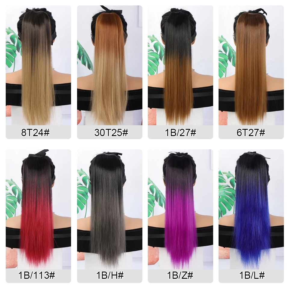 Synthetic Long Straight Hair Ponytail Hairpiece Extensions Ombre Drawstring Fake Hair Ponytail Heat Resistant Fiber