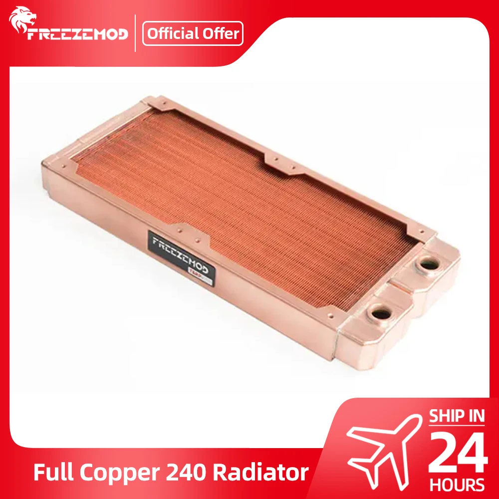 

FREEZEMOD Red Copper 240mm Radiator For 12CM Fans G1/4'' Thread Thickness 24mm PC Cooler Heat Sink Water Cooling TSRP-ZT-240TG