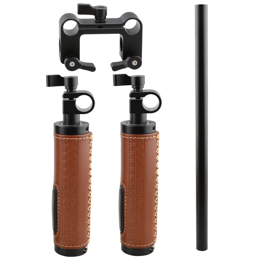 HDRIG 15mm Rod Clamp Handle Grips Handle Grips (Leather) Handlebar Support Kit for DSLR Camera Camcorder Shoulder Rig