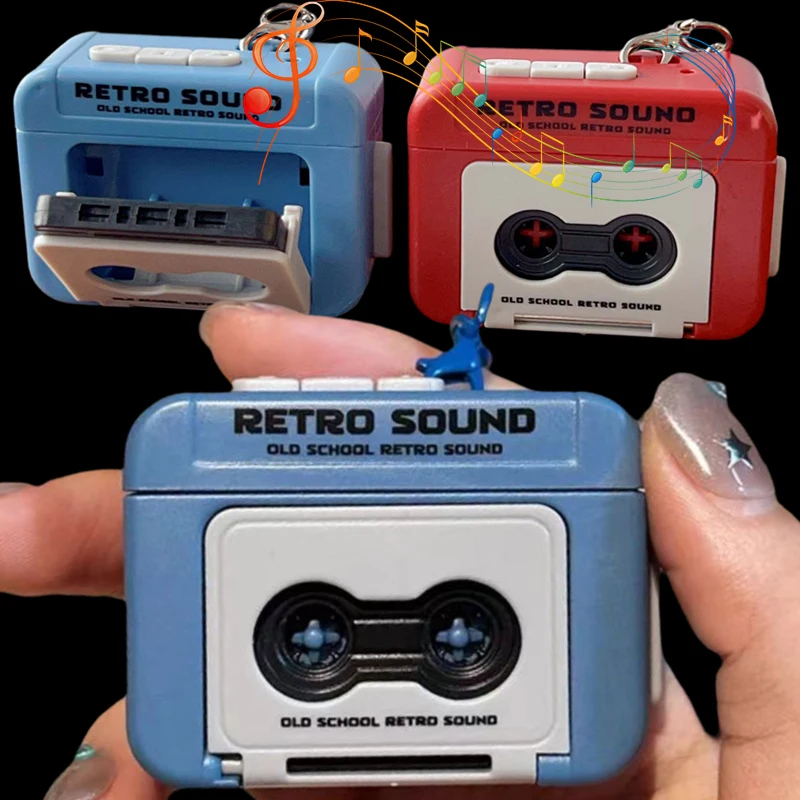 Vintage Tape Recorder Music Keychain Mini Tape Chain Storage Box Commemorate Holder Wall Key Player Fun Red Blue Couple Gifts