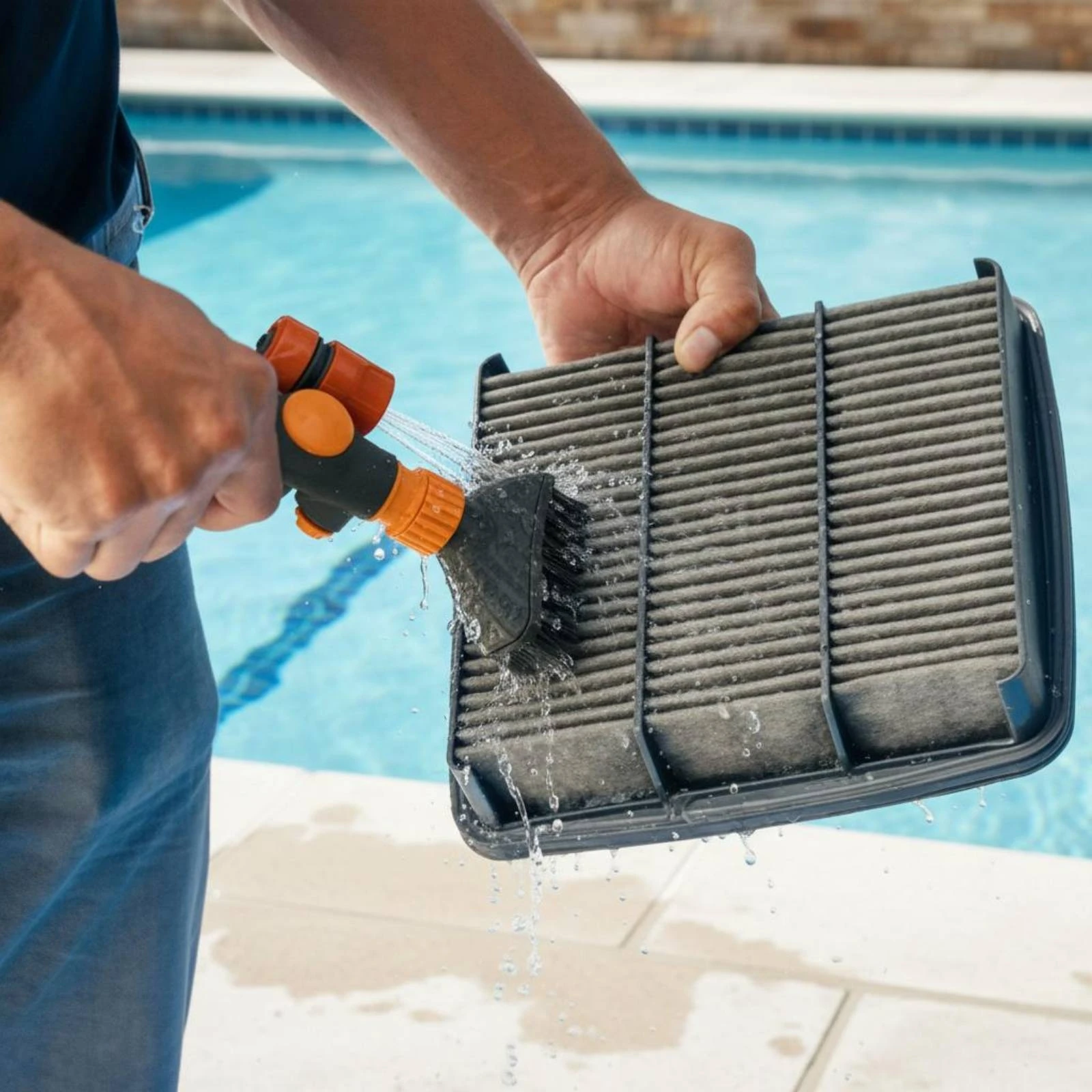 Pool Filter Cartridge Cleaner Contoured handleGrip Spa Filter Cartridge Cleaner Handheld Pool Brush Hose Connection Molded