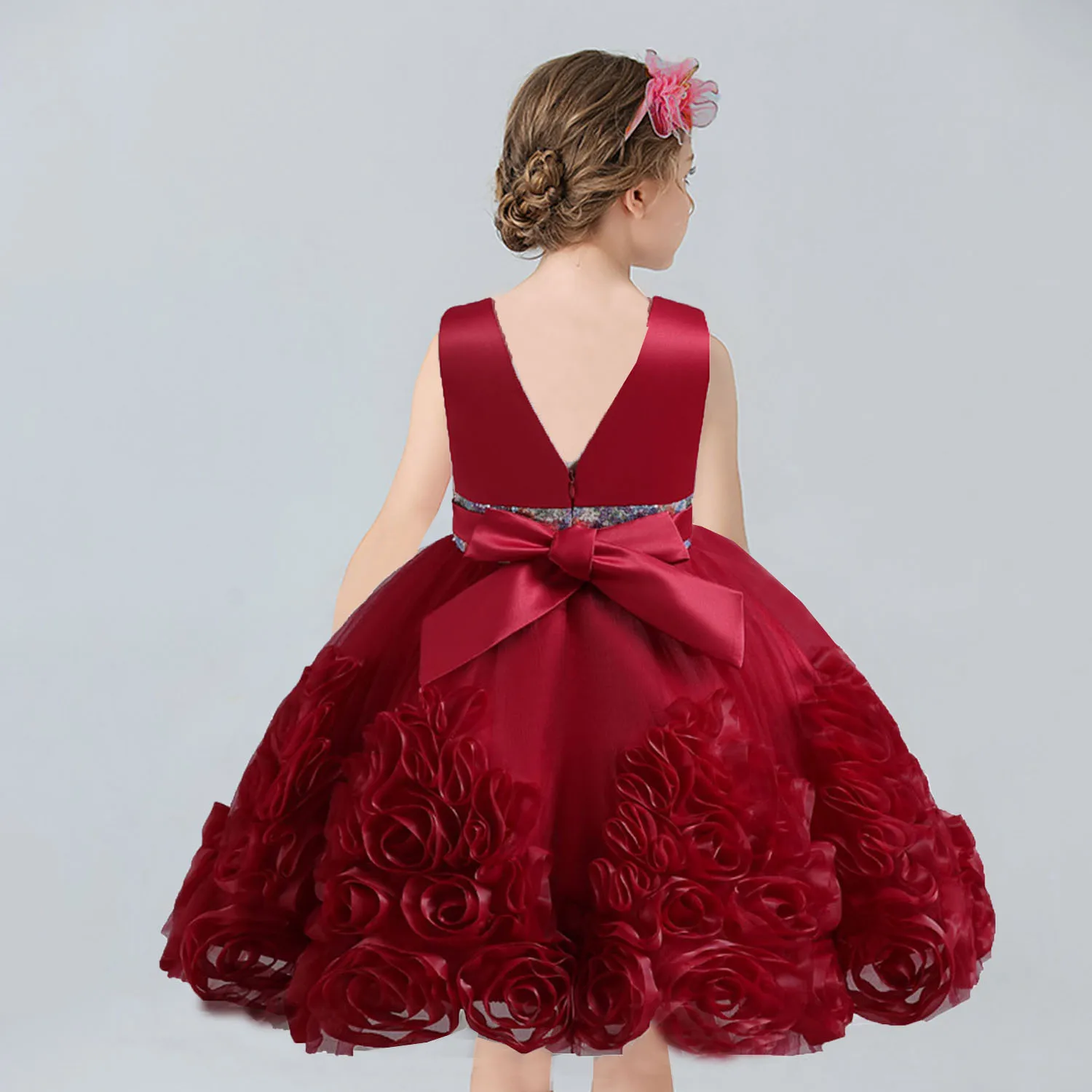 AmyStylish-Little Big Girls Dress, 2-10 Anos, Grande Flor, Menina, Aniversário, Concurso, Festa, Feriado