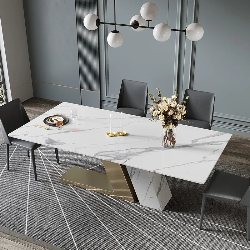 Marble Slate Dining Table Luxury Rectangular Dining Table Combination Modern Simple Home Dining Room Furniture