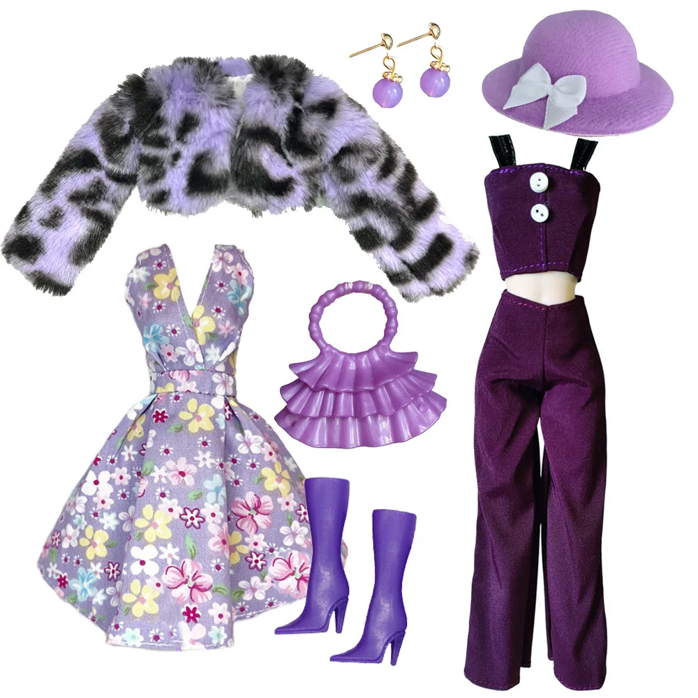 

17 Style Fashion City Girl Daily Dress Up Plush Jacket+Dress+Handbag+Shoe Set For 1/6 Babi Xianxian Supermodel Doll Clothes Part