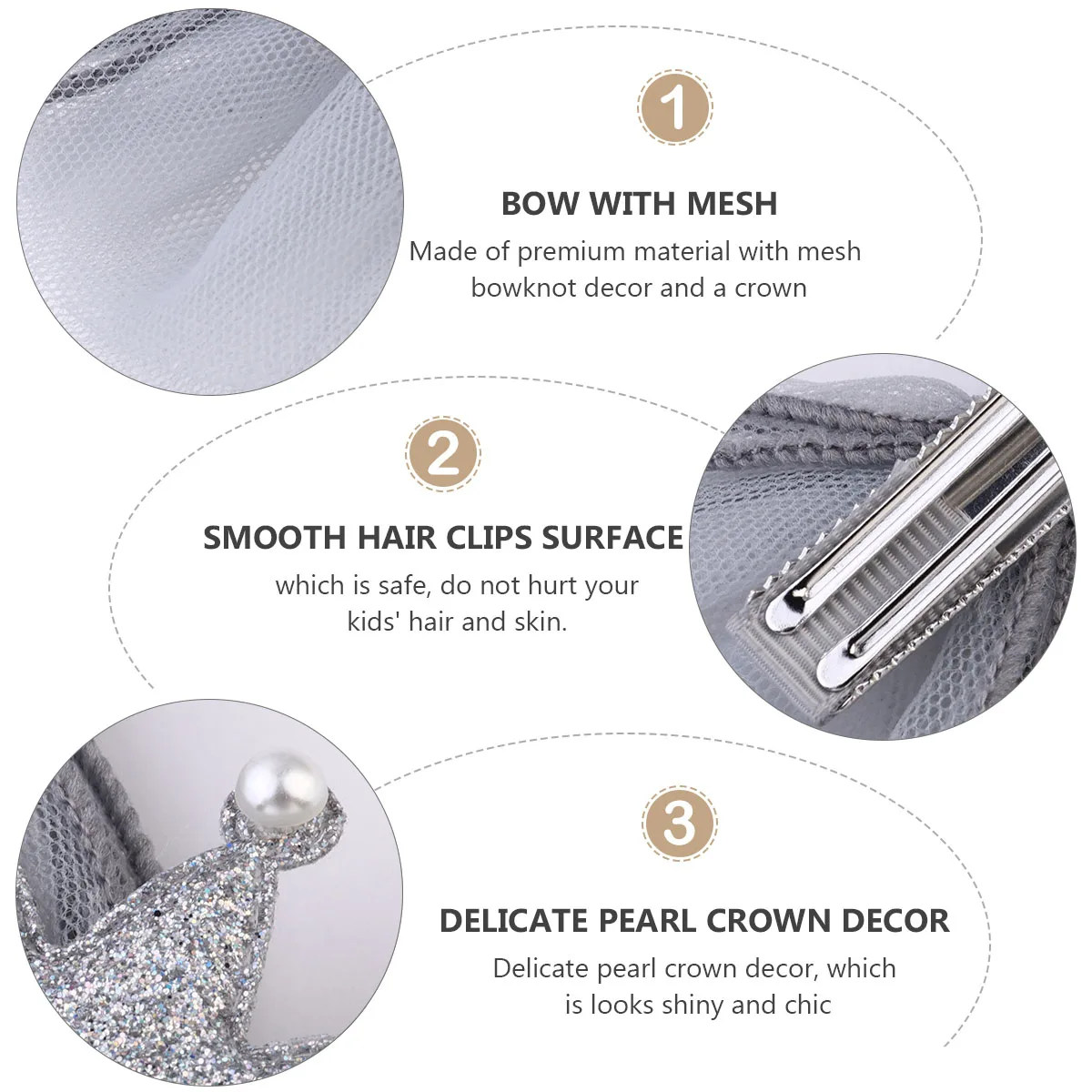 

Delicate Pearl Crown Clips For Bowknot Hairpin Decor Mesh Headwear Ribbed Hair Clip Party Headdress Beige Gray