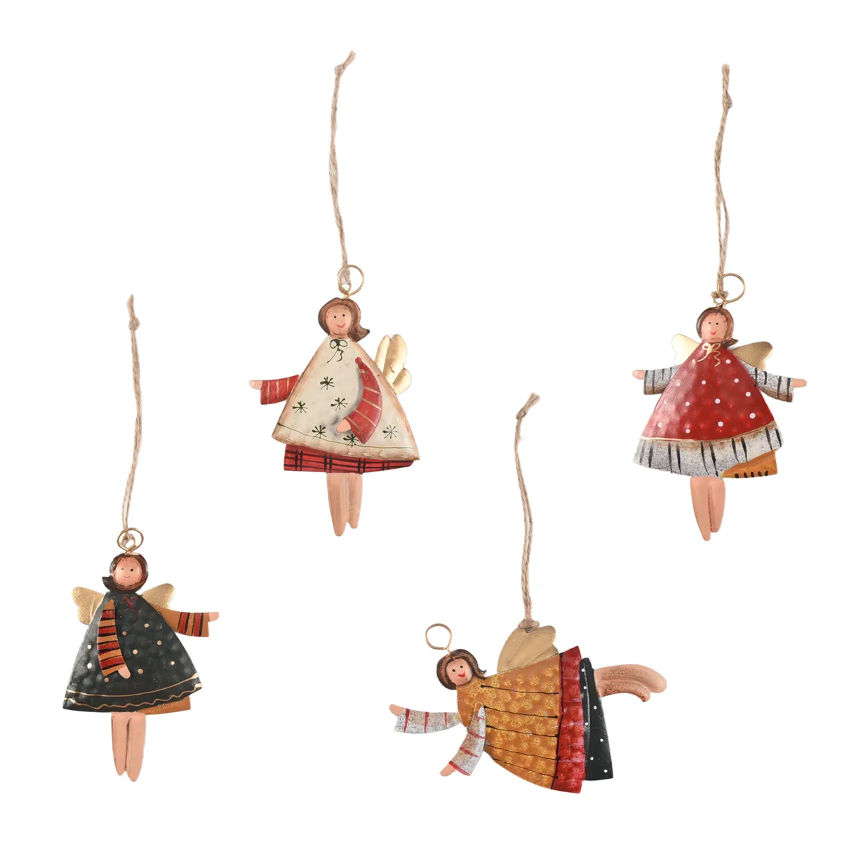 4 pçs natal metal dança anjo pingentes árvore de natal pendurado ornamentos árvore de natal boneca decorações para festa em casa