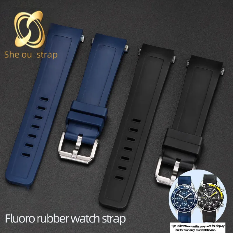 

22MM Blue High Quality Fluororubber Watch Strap For IWC AQUATIMER FAMILY IW356802 376705 376710 376711 Rubber Watchband Chain