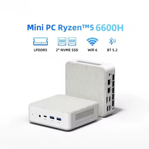 YCTipc Mini PC AMD R5 6600H 6-core 12-thread Computer 16GB DDR5 512GB PCIe 3.0 SSD WiFi 6 BT5.2 Mini PC Desktop Computer
