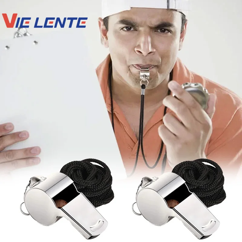 

Loud Metal Whistle Professional with Rope Sport Whistle Wear Resistant Portable Stainless Steel Whistles Referee