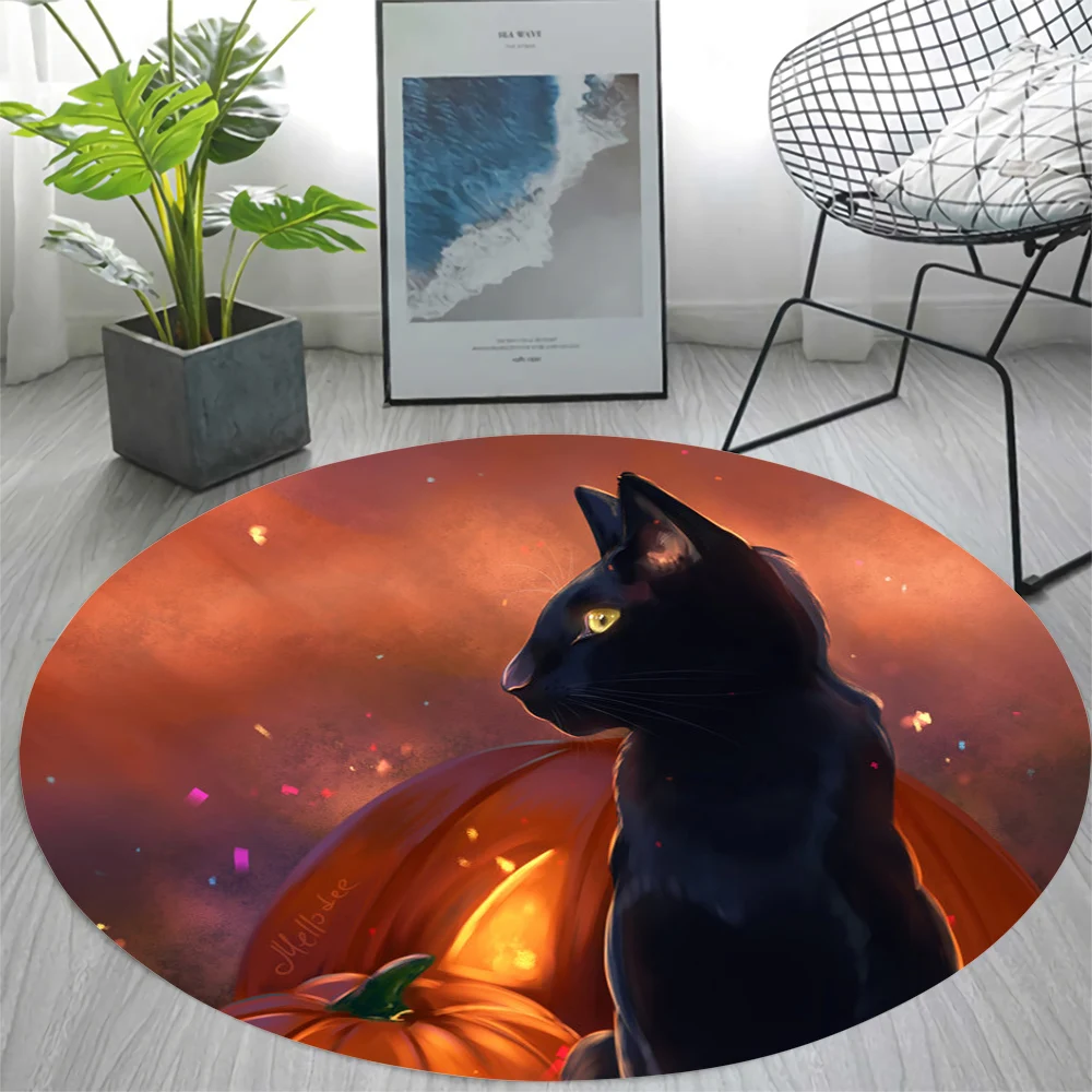 CLOOCL Round Carpet Newest Halloween Gentleman Cat Pattern 3D Print Area Rug Living Room Bedroom Anti-slip Foot Mat Kawaii Rug