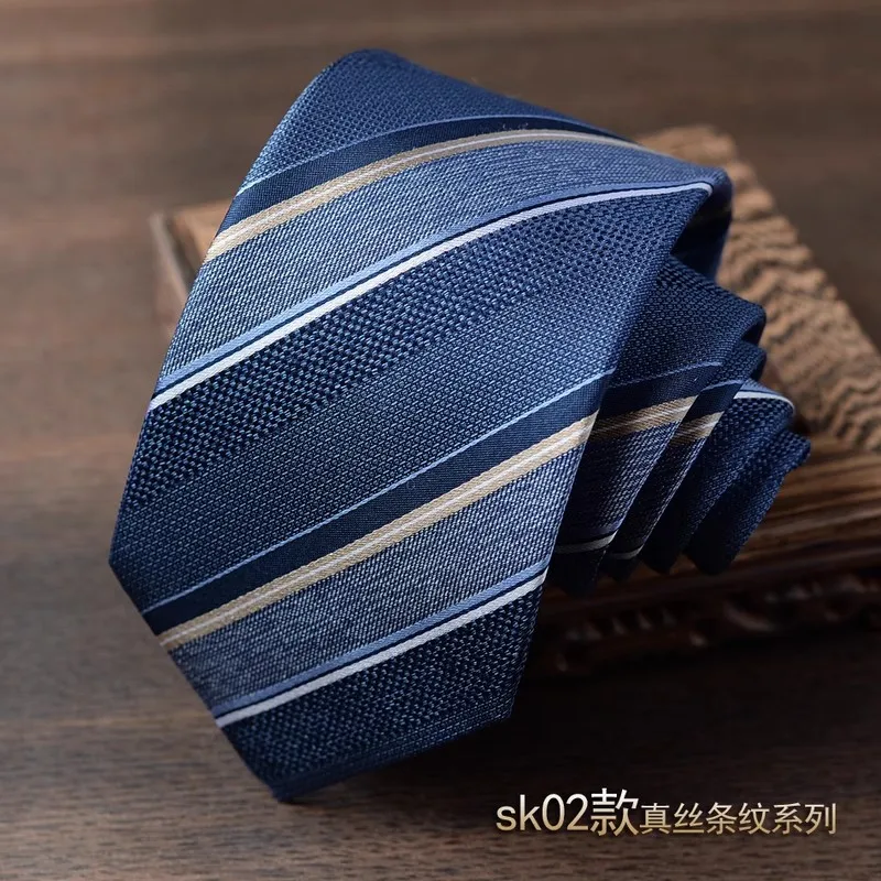 Silkworm 100% Silk Tie Men's Business Stripe Formal Dress Professional Korean Handmade Versatile Work Blue Striped Real Silk