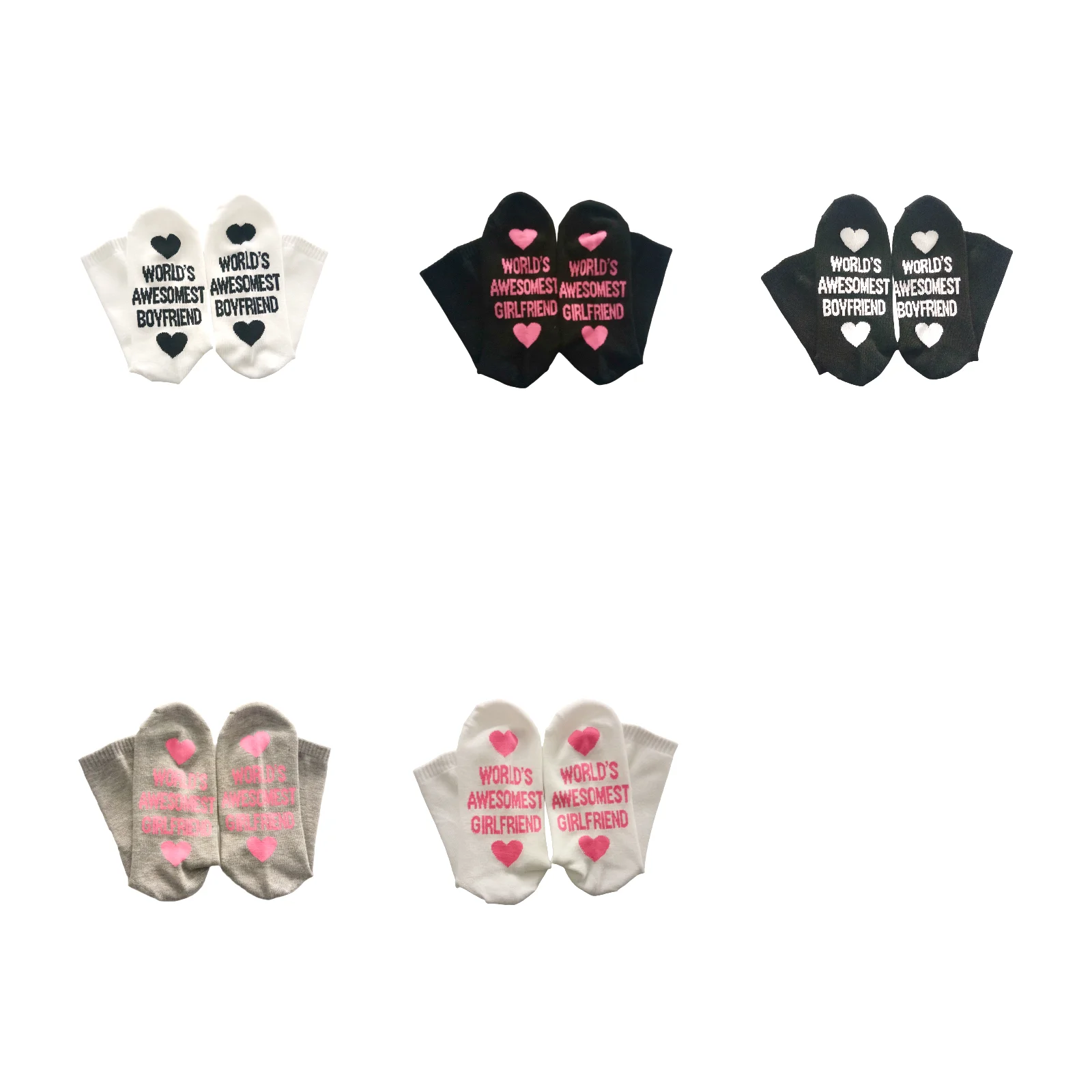 BOY white and black/GIRL black and white English letter cotton mid-calf socks combination 5 pairs