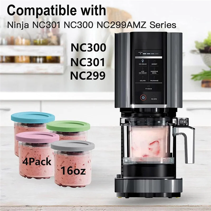 Parts Paddle Blade+Pints And Lids For Ninja Creami NC301 NC300 NC299AMZ Series Ice Cream Makers Pint Containers