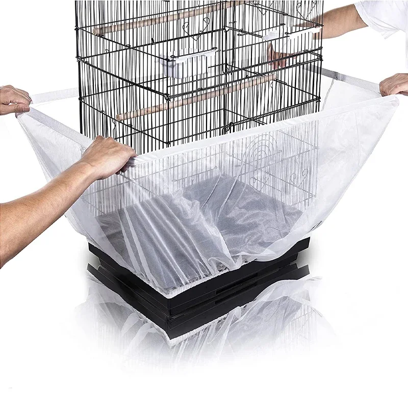 Bird Cage Cover Catcher Guard Net Cover Bird Nylon Mesh Airy Cage Soft Stretchy Skirt for Round Square Cages Parrot Accessories