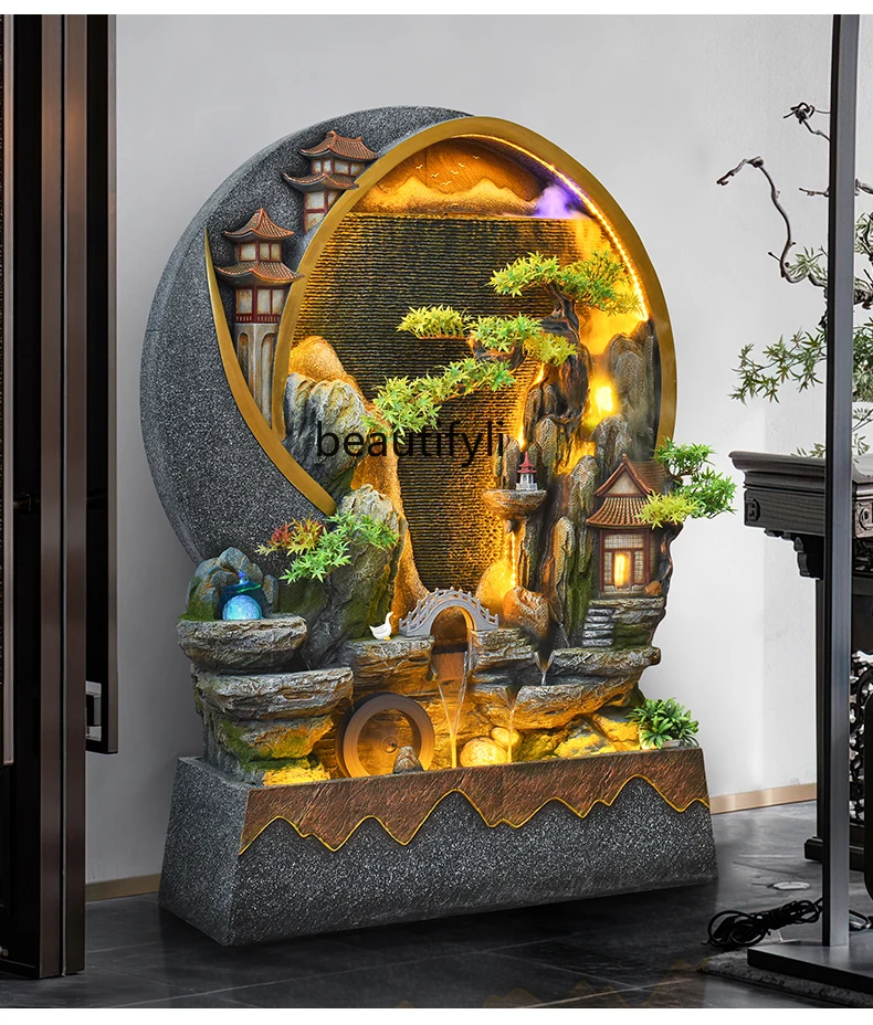 

Curtain Wall Fish Tank Rockery Flowing Water Ornaments Landscape Screen Balcony Decoration Circulating Water Fountain Landscape