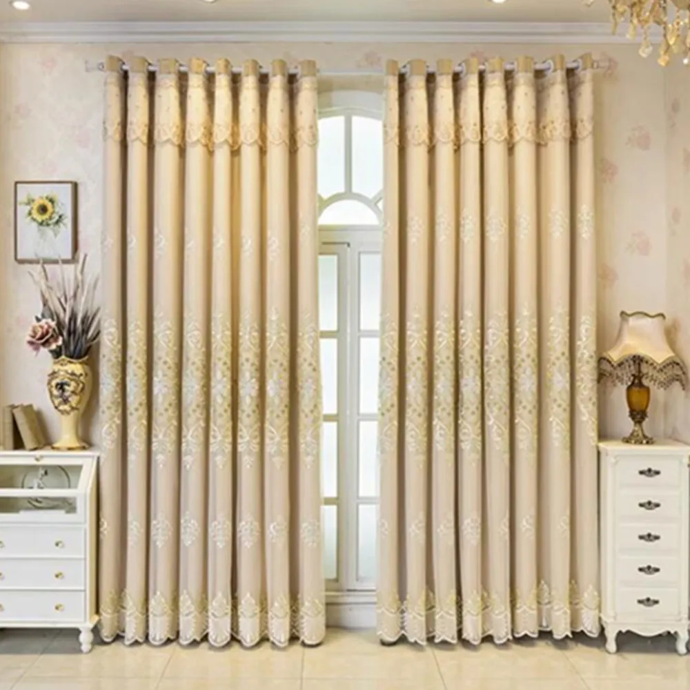 

Luxury European Embroidered Double Layer Curtains for Living Room Dining Bedroom Tulle Villa Windows High Shading Flower Drape