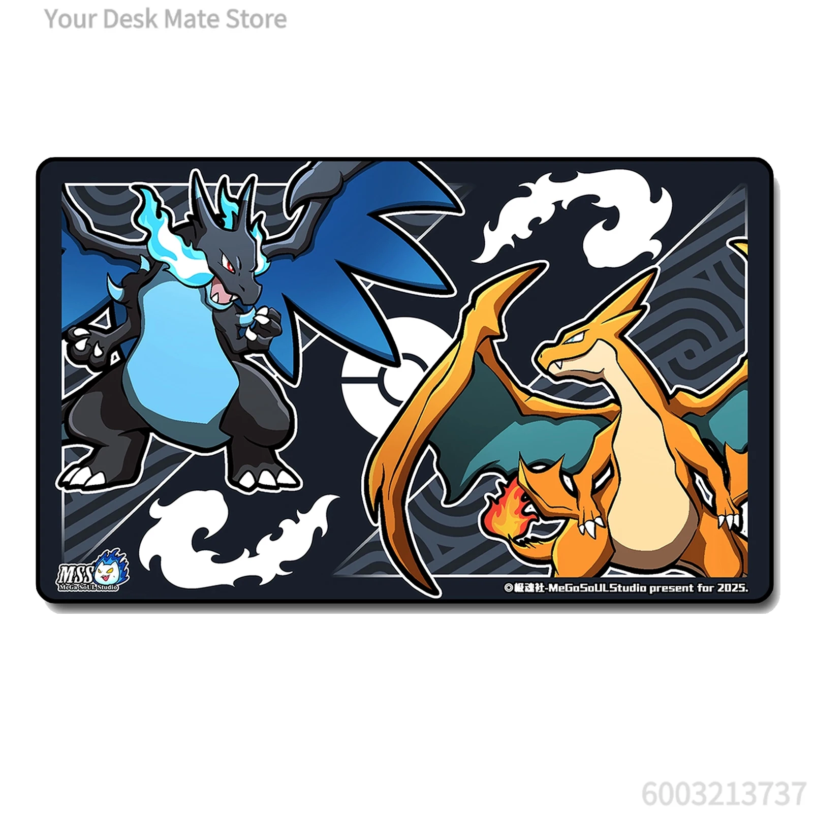 Tapete de Jogo Pokemon Charizard Mega Charizard X TCG para Jogo de Cartas Colecionáveis, Base Antiderrapante para Mesa