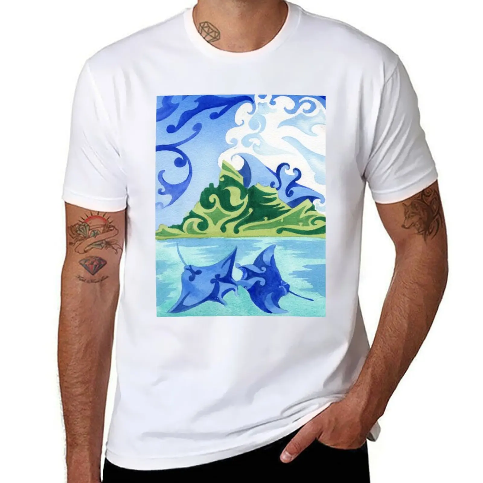 

Polynesian manta rays in Bora Bora's lagoon T-Shirt cotton t shirt pack printed t shirts for man T-Shirt