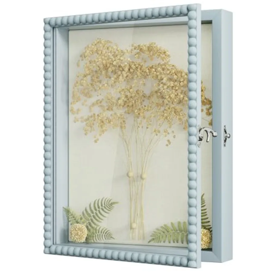 

Фоторамка-витрина Love-KANKEI Shadow Box Frame: глубокая, большая, с уникальной дверцей из бусин и стеклянным окном, деревянная шкатулка для памятных вещей, подарок