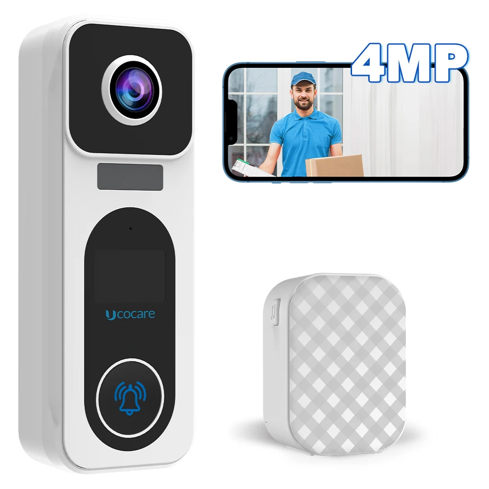 UCOCARE 4MP Wireless Vieo Doorbell With Chime Outdoor WiFi Doorbell Camera Human Detection Support Alexa IP67 Waterproof X6