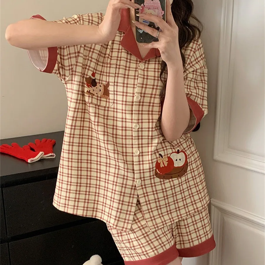 Women Cute Pajamas Y2K Short Sleeve Shorts Sleepwear Kawaii Pijama Summer Pyjamas Casual Nightgowns Loungewear 2 Piece New Style