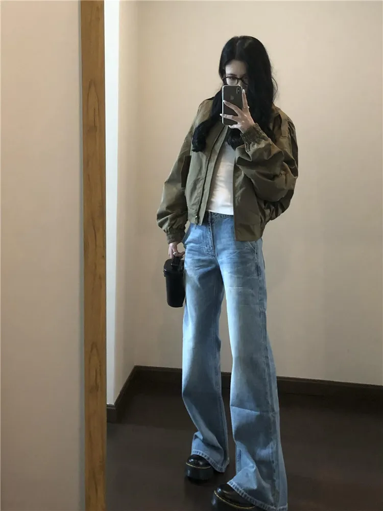 

American Retro Low Waist Bell Bottom Jeans Women's Spring Autumn Loose Drapey Tall Extended Floor Length High Street
