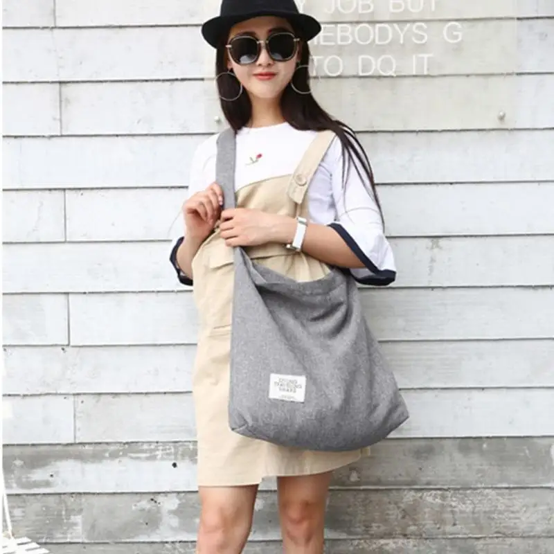 

63HC Casual Canvas Tote Crossbody Bag Zipper Canvas Shoulder Bag for Daily Work