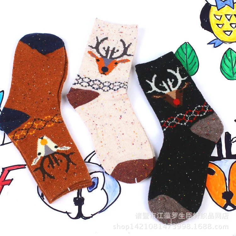 

Winter Socks, Cat and Fox Cartoon Animal Color Dots, Medium Tube Women's Looped Warm Socks, Yarn Rabbit Wool Women's Socks