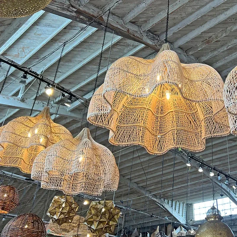 Imagem -02 - Handmade Woven Rattan Pendant Lamp Sala de Estar Luzes da Cozinha Luzes Suspensas Iluminação da Sala de Jantar Francês