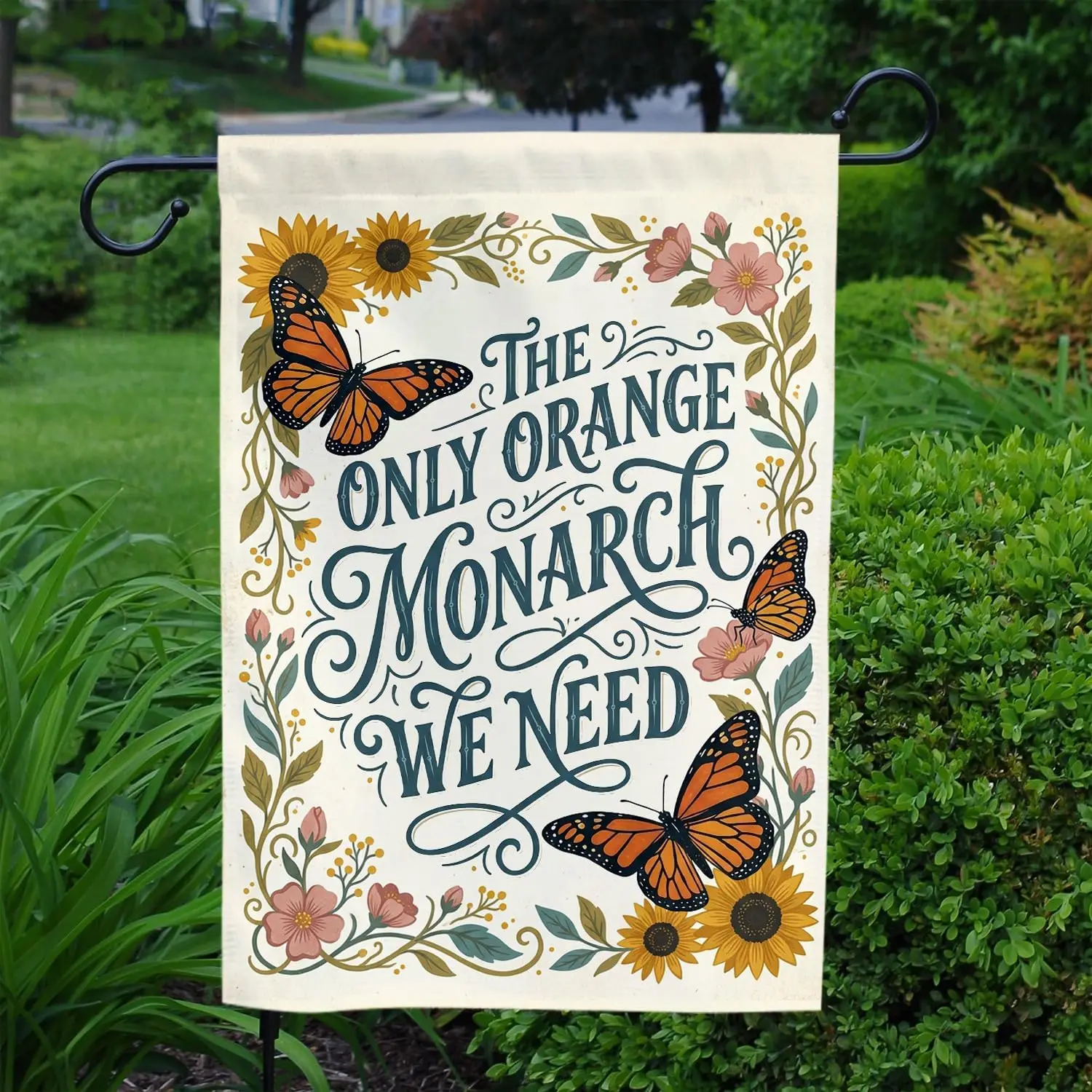 MAIANEY The Only Orange Monarch We Need Garden Flag, 12x18 Double Sided, Floral Democracy Statement Yard Decor, Subtle Activ AAM