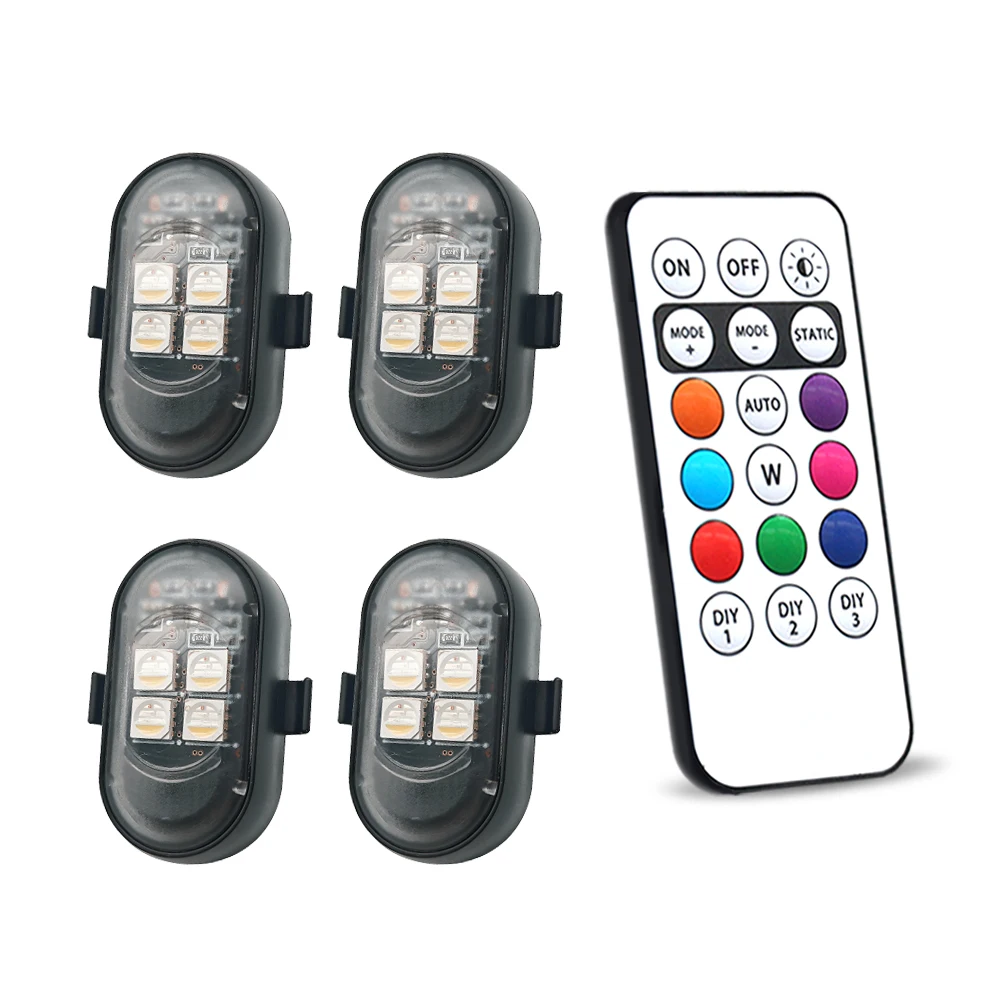 Car LED Decor Lights Atmosphere Lamp Wireless/ Remote Multi-Color Model USB Charging For Interior Grille Warning Light