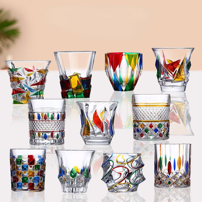 

Hand-painted Design Glass Cup Can Reflect The Rainbow Glossy Painted Lead-free Crystal Glass Mug Luxury Handmade Whisky Cup