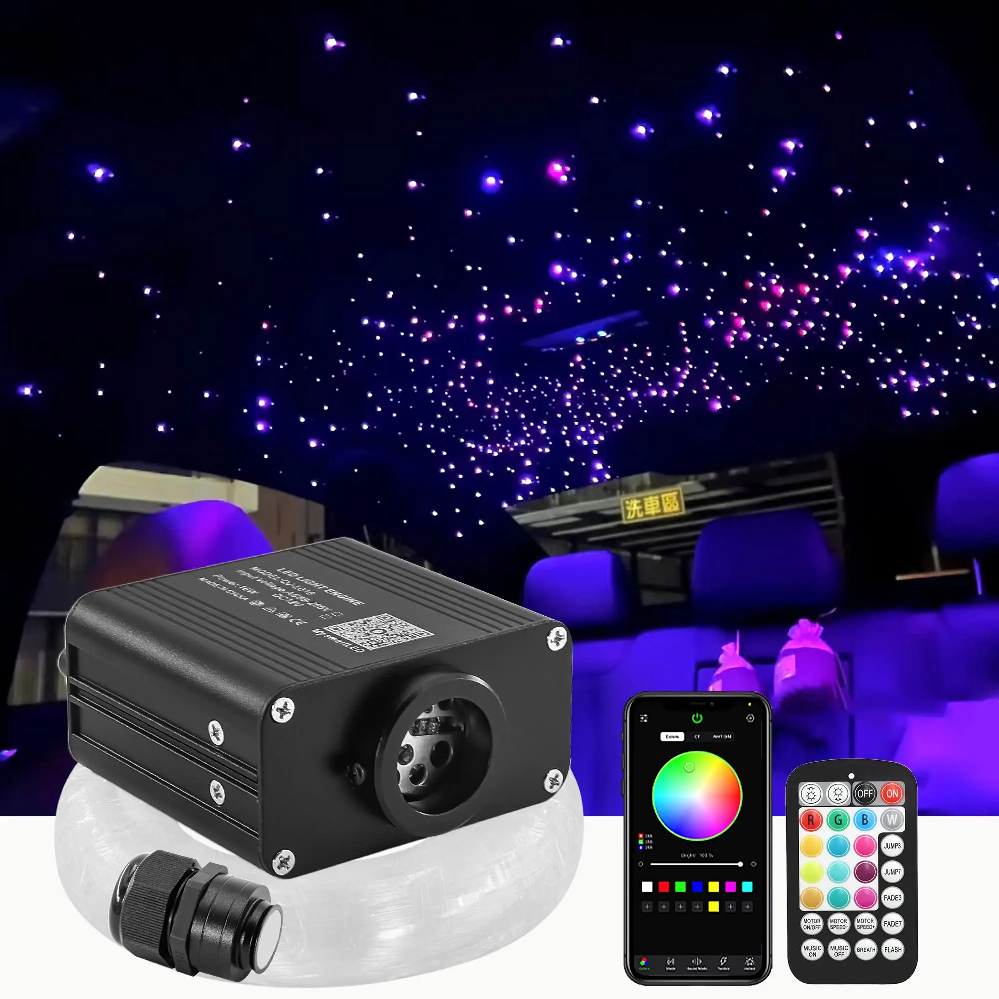 

16W RGBW Twinkle Starry Sky Car Roof Star Ceiling Light Kit Music Control Bluetoothapp Car Interior Fiber Optic Ambient Lamp