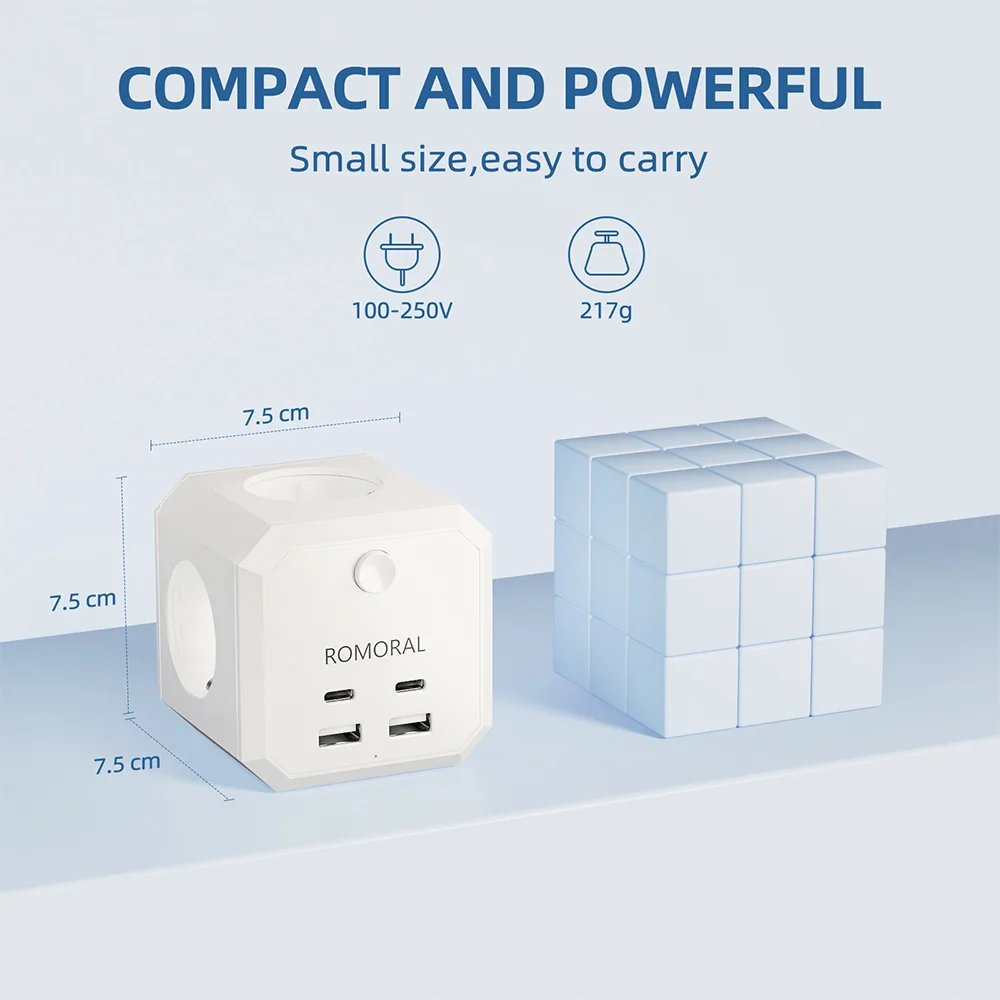 Romoral Wall Socket Extender 8-in-1 with 4 AC Outlets 4 USB Socket Intelligent Creative Plug Board Power For Home/Office