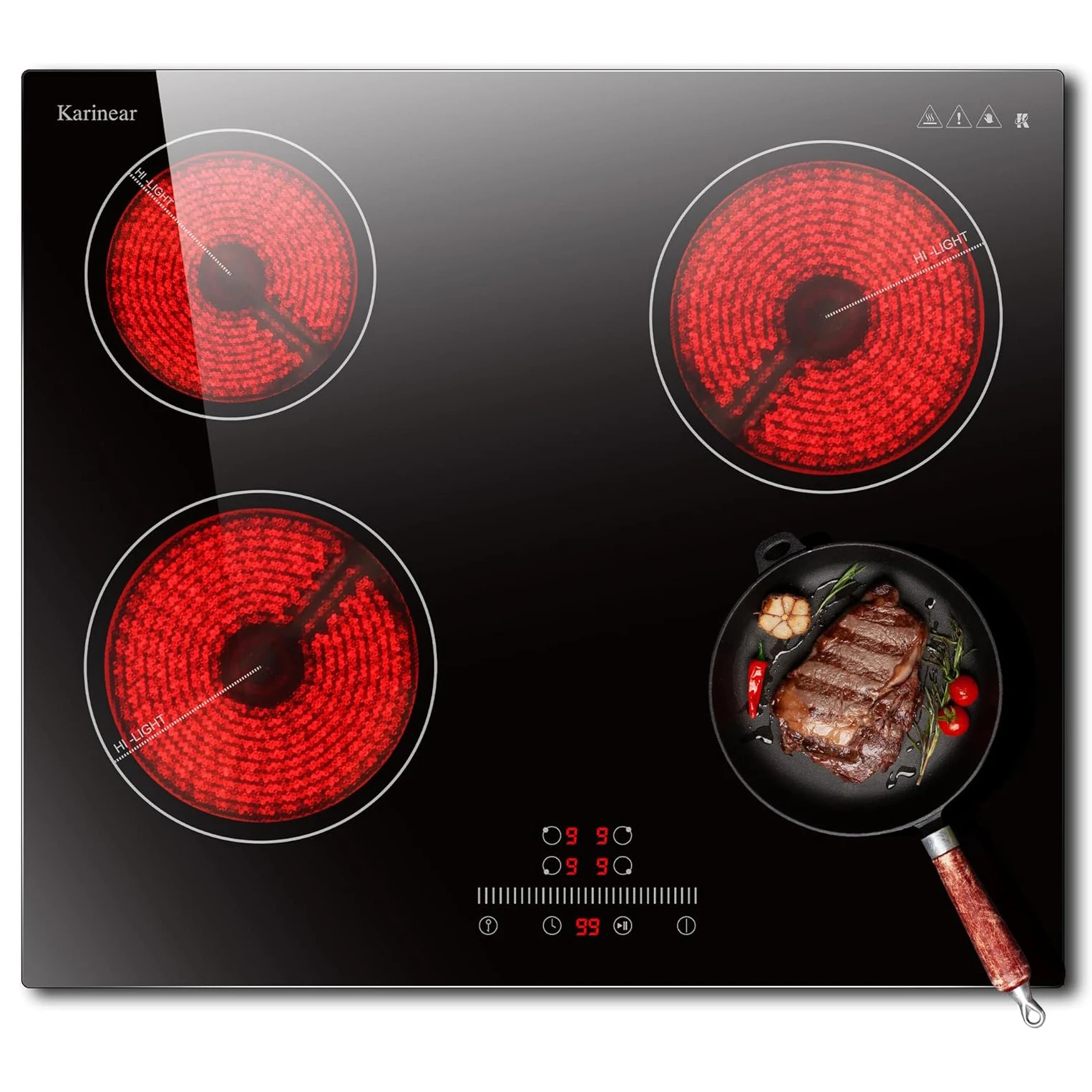 Karinear Ceramic Hob 4 Zone, Built in Electric Hob 60cm with Slide & Touch Control 6000W, 4 Zone Cooktop, Safety Lock, no Plug