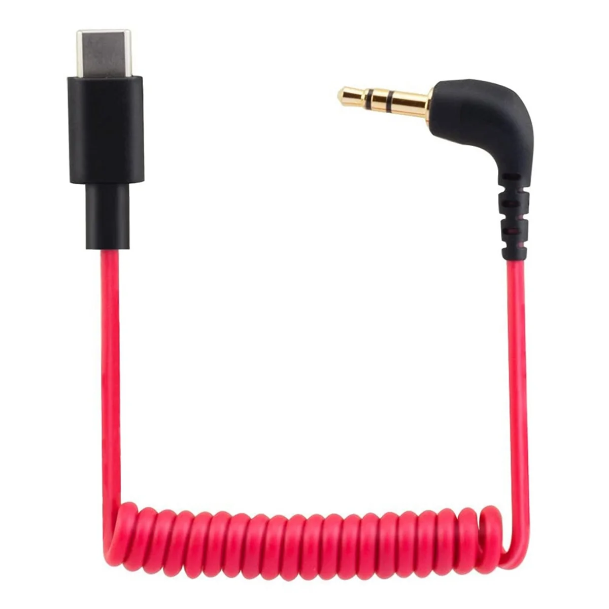 Hot USB C to 3.5mm Cable for Wireless Go II, Coiled Right Angle TRS Male AUX Adapter Audio Cord