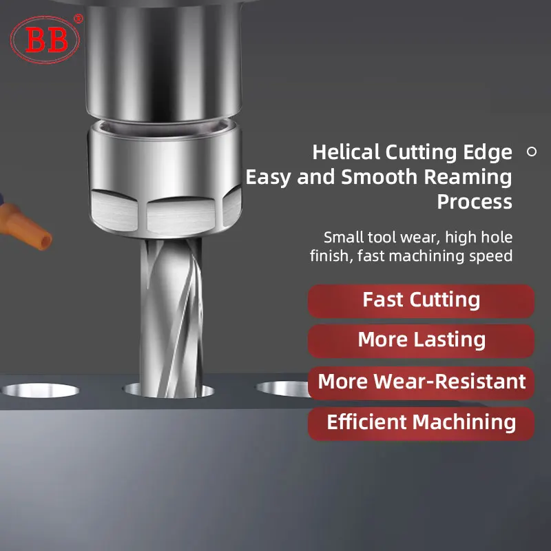 BB Carbide Drilling Tool Machine CNC Spiral Flute External Cooling Reamer PRO for Aluminum Diameter 2.23-3.95