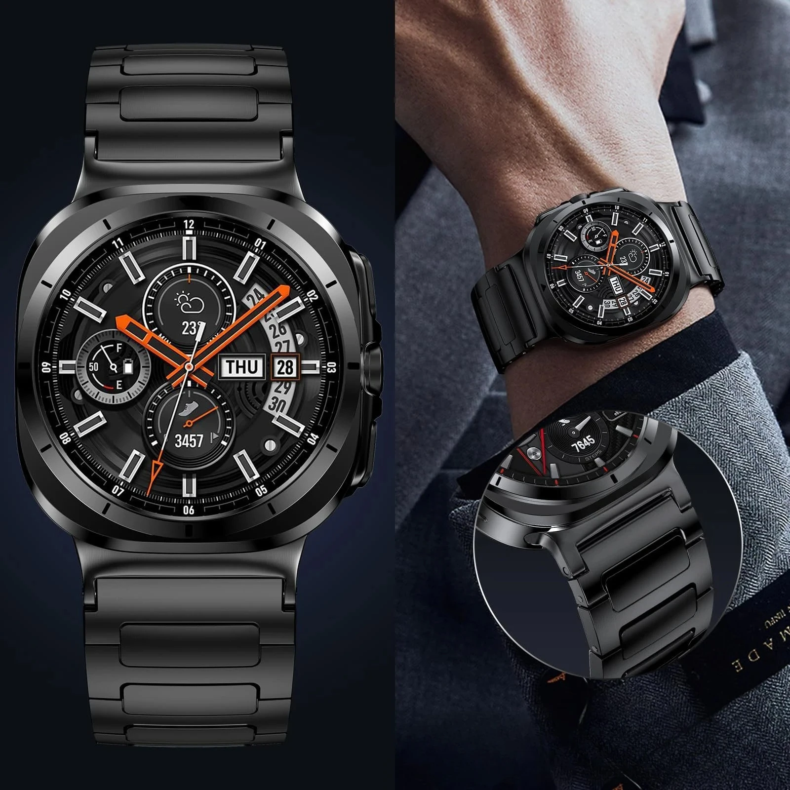 حزام معدني فاخر لساعة سامسونج جالاكسي الترا 2025 سوار من الفولاذ المقاوم للصدأ كوريا سوار سامسونج جالاكسي الترا 47 ملم