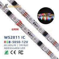 6mm Ultra Narrow WS2811 LED Strip Light 12V 60LEDs/M White Flexible FCB 5050 RGB Magic Color Addressable 2811 IC Pixel Lamp Bar