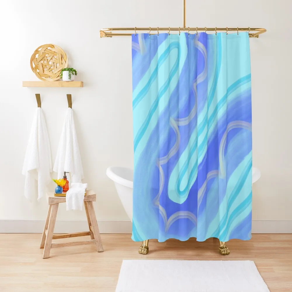 Wavy Blue Squiggly Line Pattern, made by EndlessEmporium Shower Curtain For Bathrooms Bathroom Deco Curtain