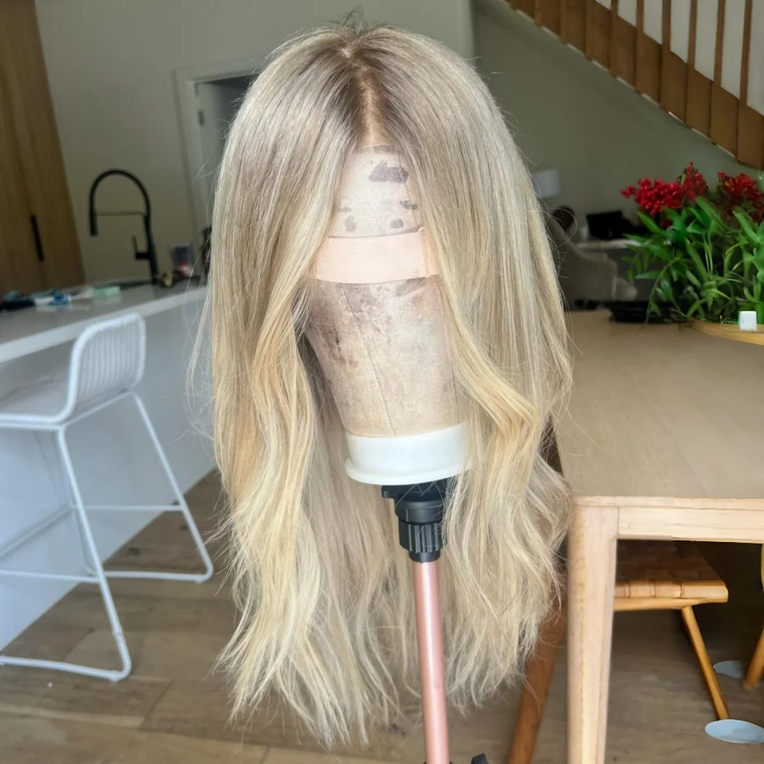 24Inch Pre-Plucked Highlight Blond Wave with Bangs Natural HD Lace Wig for Women Transparent Lace Frontal Versatile Hair Wig