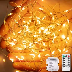 Guirnaldas de luces LED con pilas, guirnalda de luces con alambre de cobre remoto, guirnalda de luces para fiesta de boda y Navidad para decoración del hogar