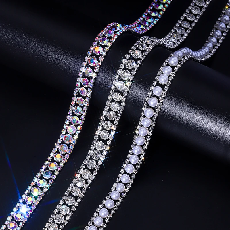 1 ياردة/90 سنتيمتر كريستال زجاج سلسلة حجر الراين خياطة على اللؤلؤ كريستال سلسلة الزخرفية للحرف الملابس الأحذية #1