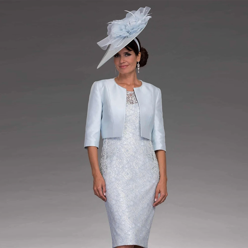 طقم مكون من قطعتين من فستان أم العروس طويل من الدانتيل مع سترة أنيقة للنساء فستان زفاف الضيوف نصف كم فساتين سهرة #1