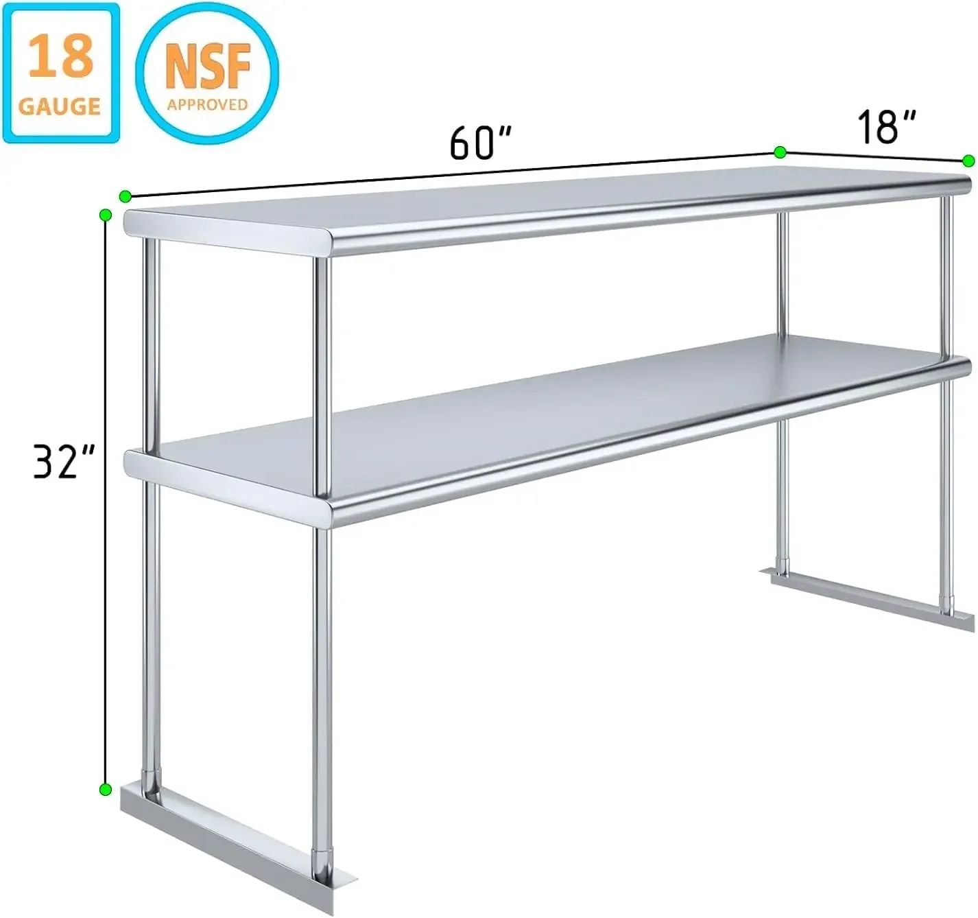 Stainless Steel Double Overshelf for Prep Work Table | 18