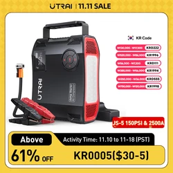 UTRAI Jump Starter 4 em 1 Bomba Compressor de ar 2000A Power Bank 12V Inflador de pneus digital 150PSI Impulsionador de bateria de emergência