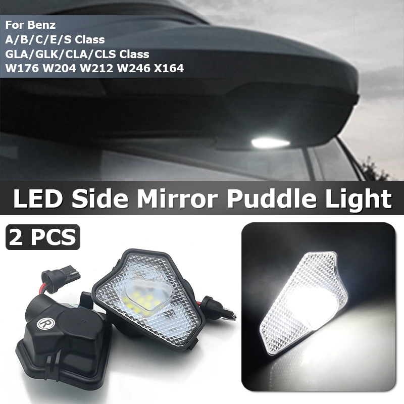 2x Led Under Side Mirror Puddle Light CANbus White 6000K For Mercedes-Benz A B C E CLA GLA GLK S Class W176 W204 W212 W246 X164