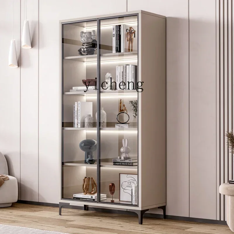 r5.13  glass door bookcase living room floor dustproof bookshelf simple modern combination storage cabinet