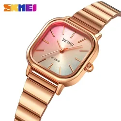 SKMEI-reloj de pulsera de cuarzo con correa de acero inoxidable para mujer, accesorio de marca de lujo, resistente al agua